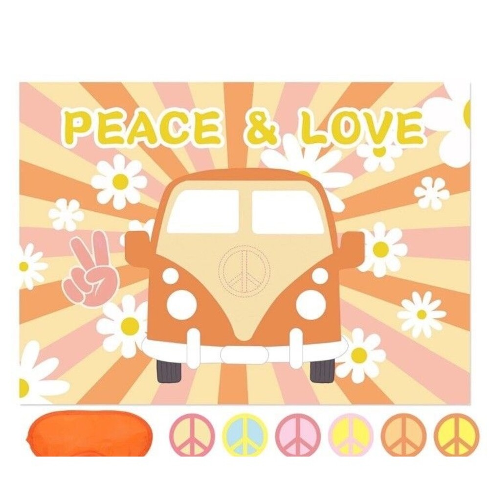 Pin The Peace Sign on The Hippie Van - Groovy Hippie Party Games Great Party Fun